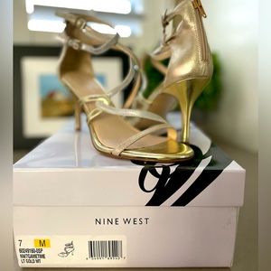 Nine West gold and silver tone strappy heels/sandals. 3 inch heel. Never worn.